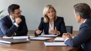 Business attorneys participating in mediation to resolve a commercial dispute in Georgia.